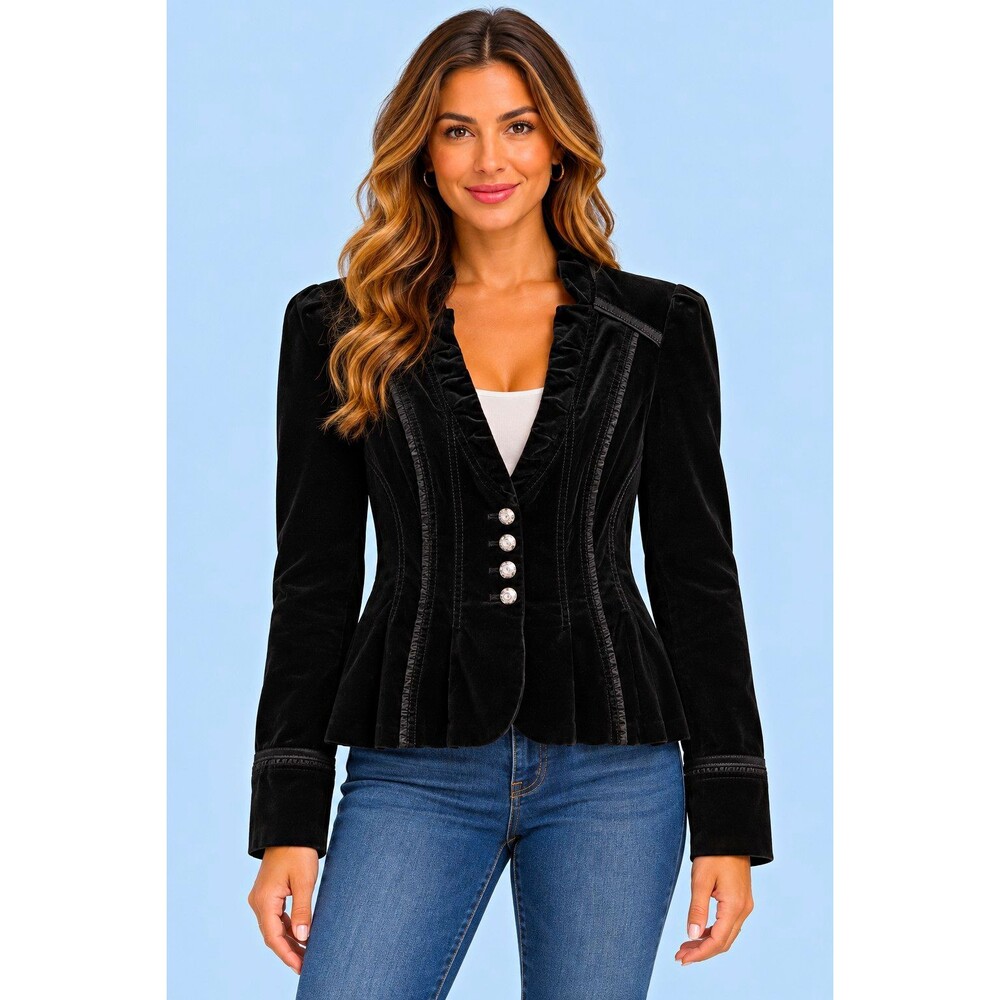 White House Black Market Black Velvet Lined Button Jacket Size 0